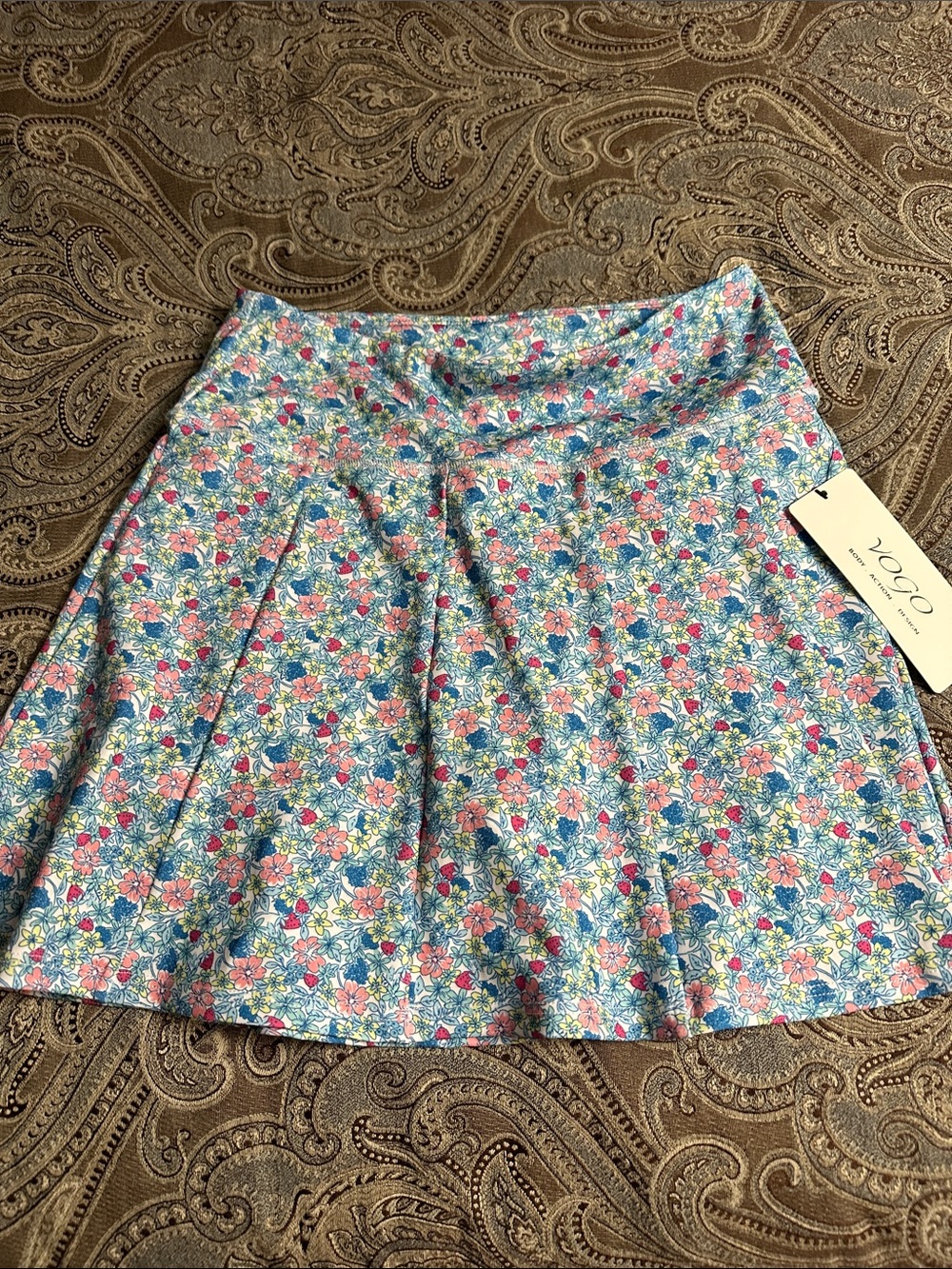 VOGO Athletica Floral Athletic Skort in Blue with Pink and Yellow Flowers golf